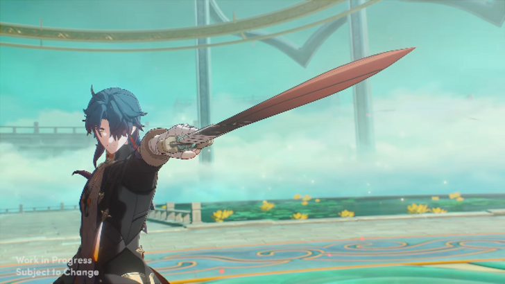 blade holding his sword up