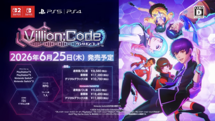 Villion Code key visual featuring the protagonist, Susilo, Oliver, Anastasia, Chloe, and Marika.