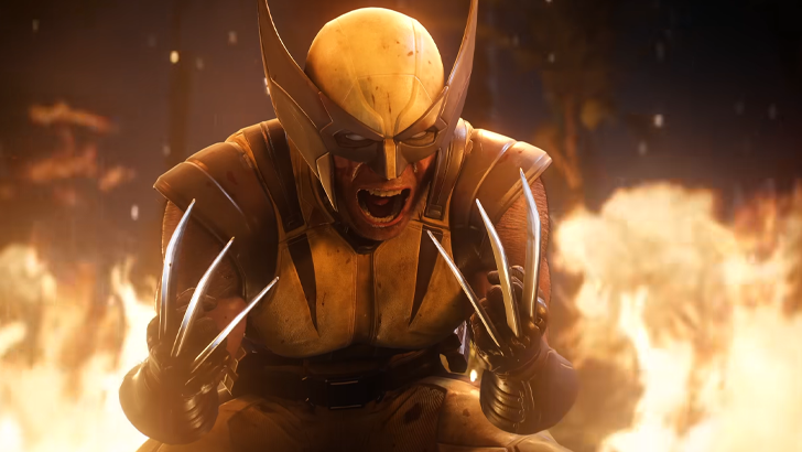 wolverine screaming in fire with claws out