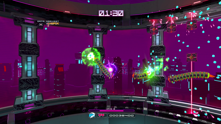 OUTBLAST worm enemy destroys the player ship