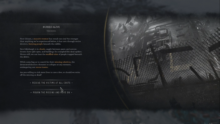 frostpunk 2 buried alive event selection screen