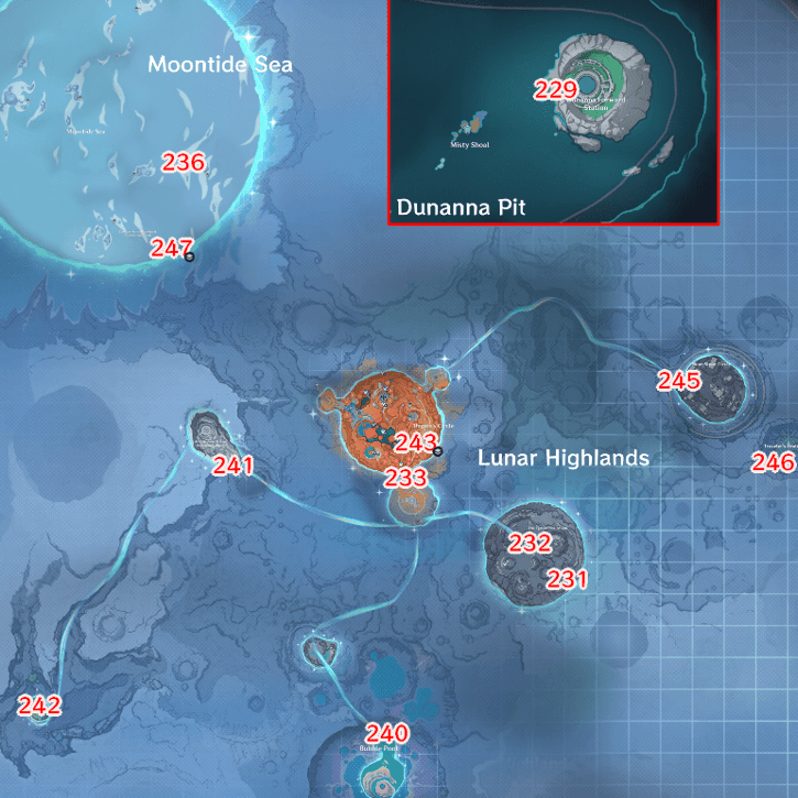 Genshin - Frost Moon Surface Flat Map Viewpoints