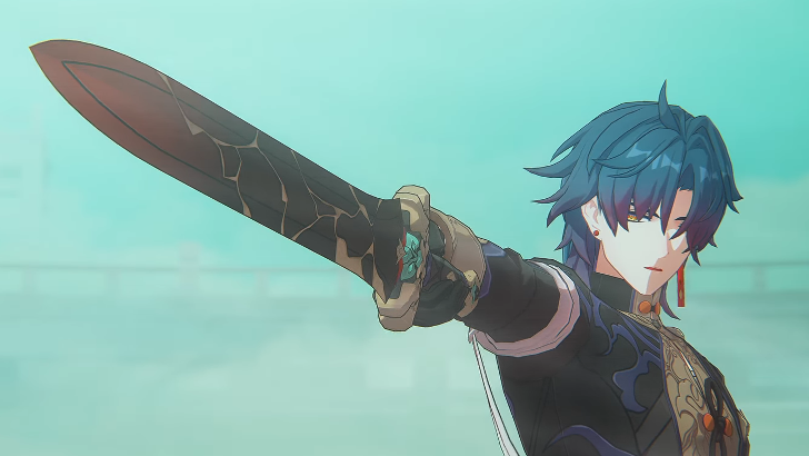 honkai nexus anima blade pointing with blade