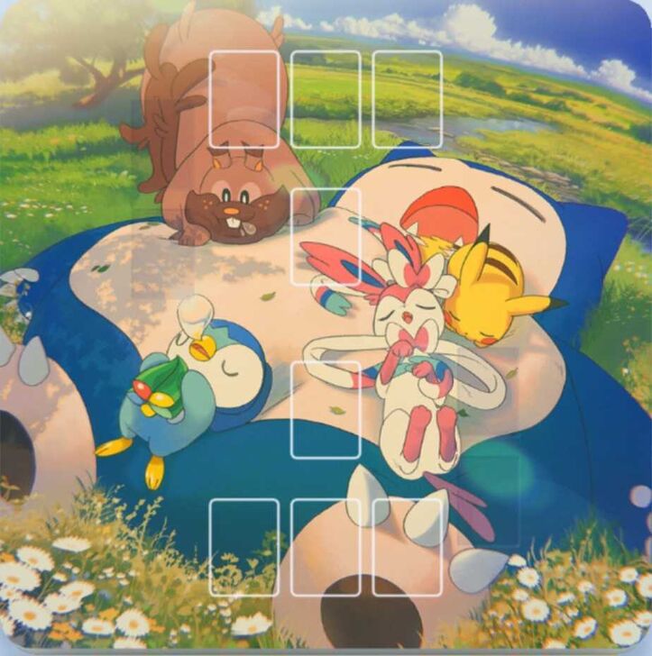 Pikachu, Piplup, Sylveon, Greedent, and Snorlax Playmat Playmat