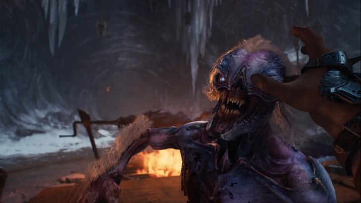 doom the dark ages revelations imp in front of a campfire