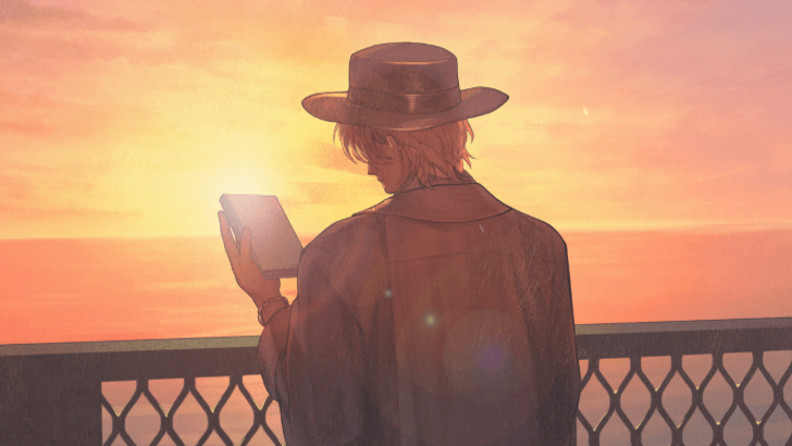 staffer retro vassanio reading by the sunset