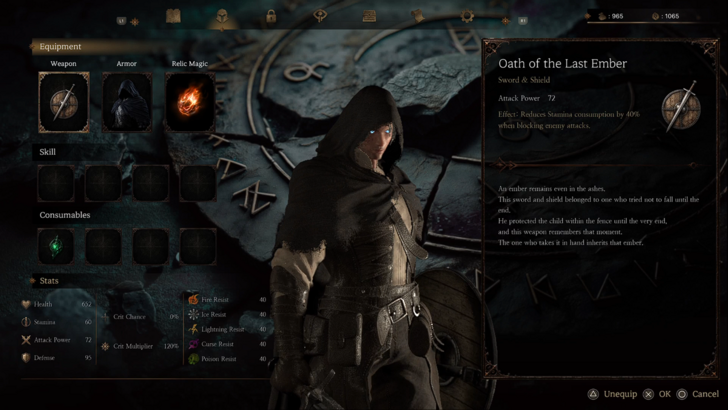the relic first guardian equipment screen weapons and armor