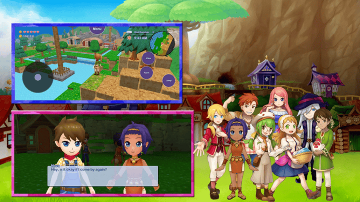 Gameplay of a player near a pond and interacting with one of the characters