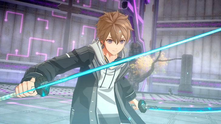 rei holding blue sword