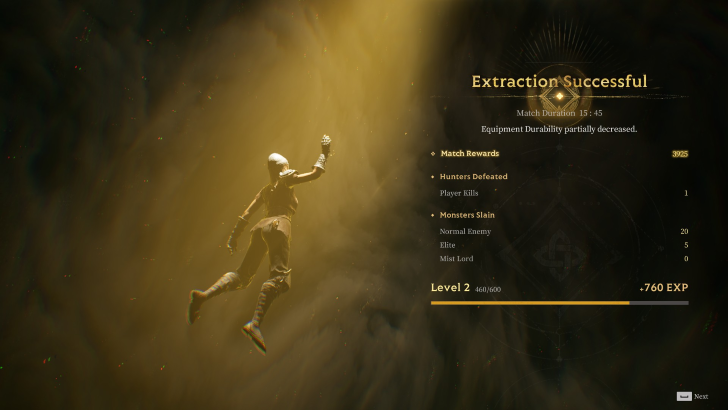 mistfall hunter extraction successful