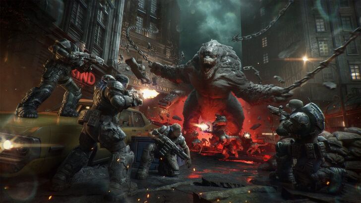 Players fighting a horde