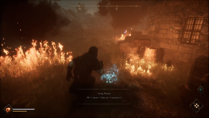 the relic first guardian hero crawling through a burning field