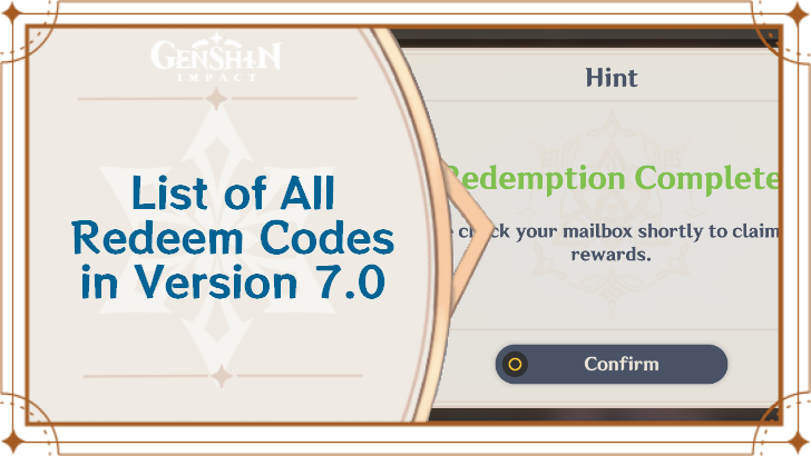 Genshin Impact - 7.0 Redeem Codes List and Reward