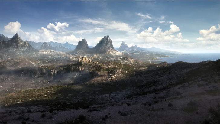 elder scrolsl 6 mountainous landscape with castle