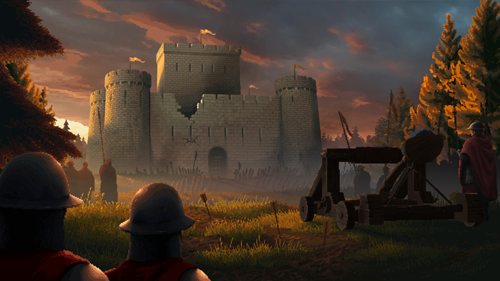 defender of the crown attackers outside gate with siege equipment