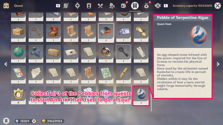 Pebble Fragment in Inventory for An Ark That Used to Be a Soul
