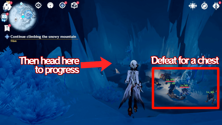 Genshin Impact - For an Ice Mirror Fragment - Help the person in the icy cave 1