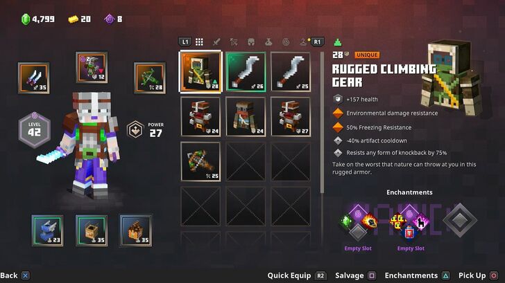 Minecraft Dungeons Inventory and Equipment