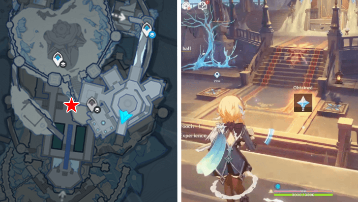 Genshin Impact - White Birch Snowgrave - Two Statues in Royal Hall Location