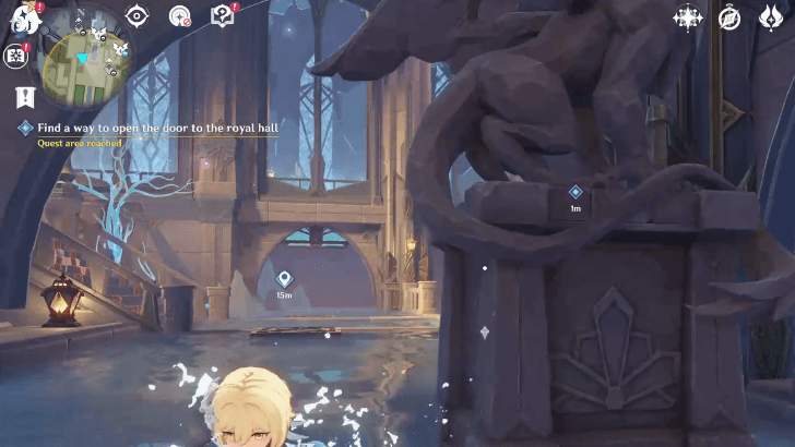 Genshin Impact - White Birch Snowgrave - Two Statues in Royal Hall 5