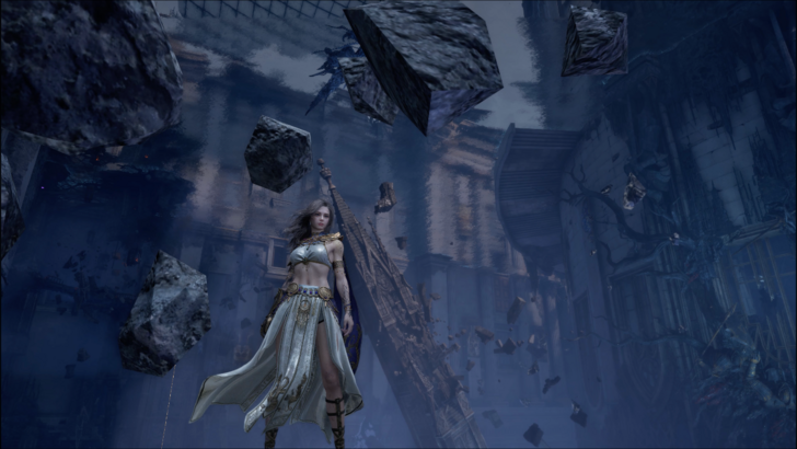 Gwendolyn in an Egyptian outfit in front of a crumbling Russell Museum 