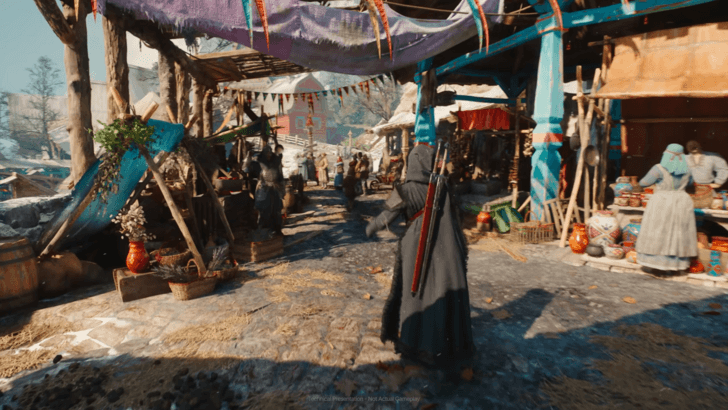 Ciri exploring a settlement