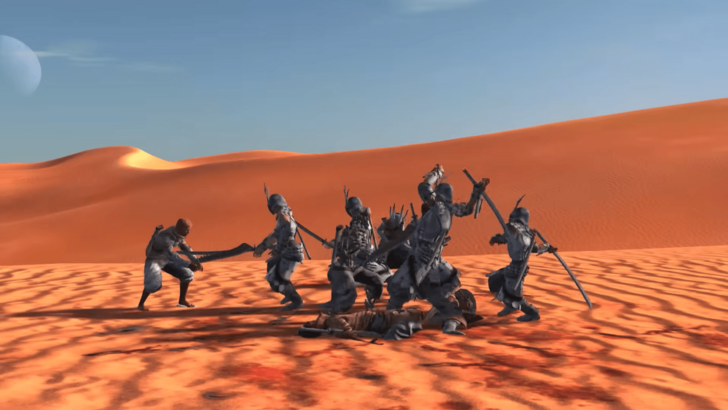 Soldiers fighting in the desert