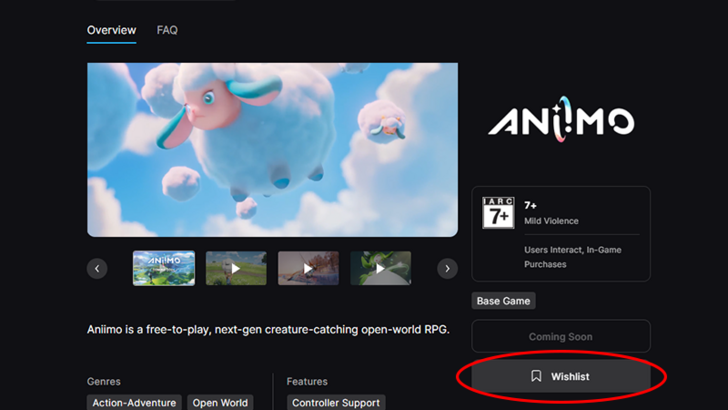 Aniimo Epic Games Store Preregister