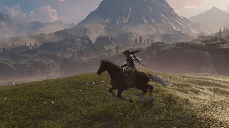 Link on horseback roaming around Hyrule