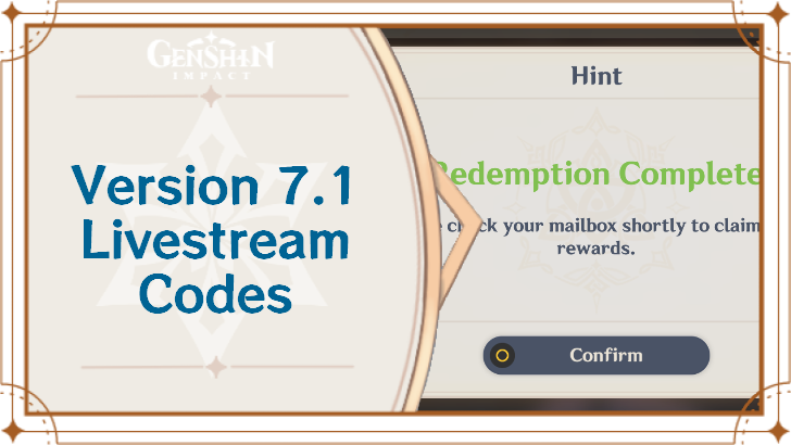 Genshin Impact - 7.1 Livestream Codes List and Rewards