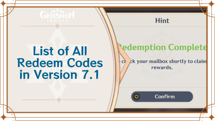 Genshin Impact - 7.1 Redeem Codes List and Reward
