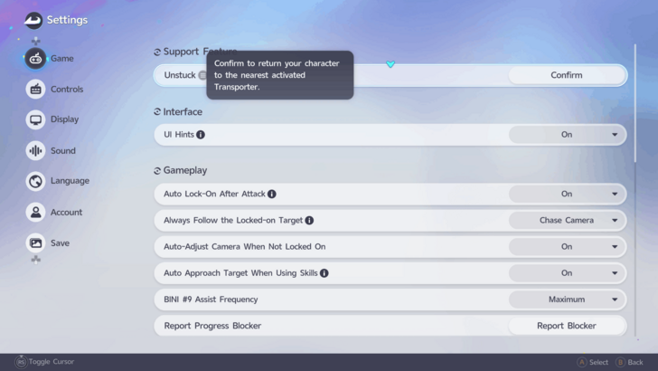 Unstuck Feature
