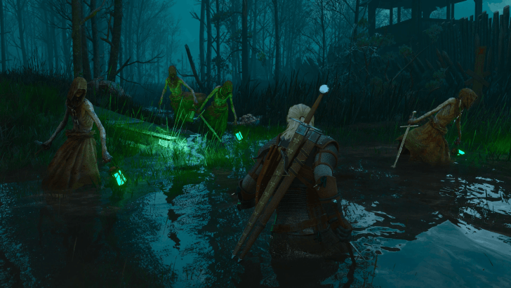 Geralt facing multiple enemies