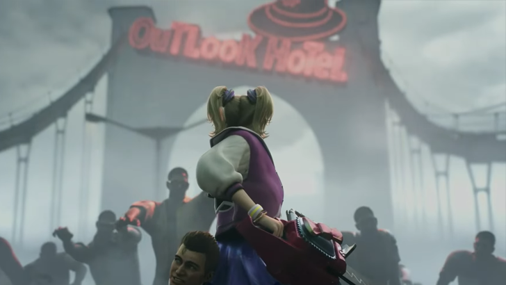 juliet with chainsaw facing zombie horde