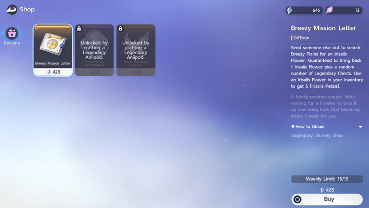 Purchase the Breezy Mission Letter in the Legendary Journey Shop