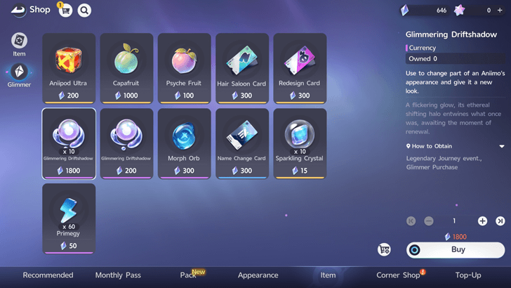 Purchase in the Item Shop Using Glimmer