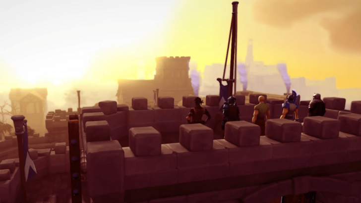 Four RuneScape characters admiring the sunset