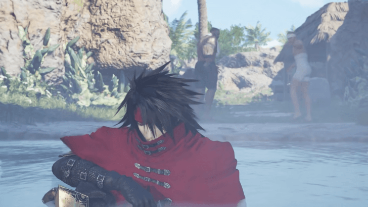 Vincent fully clothed in a hotspring