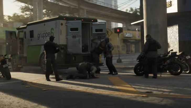 Robbers stealing from a bank van