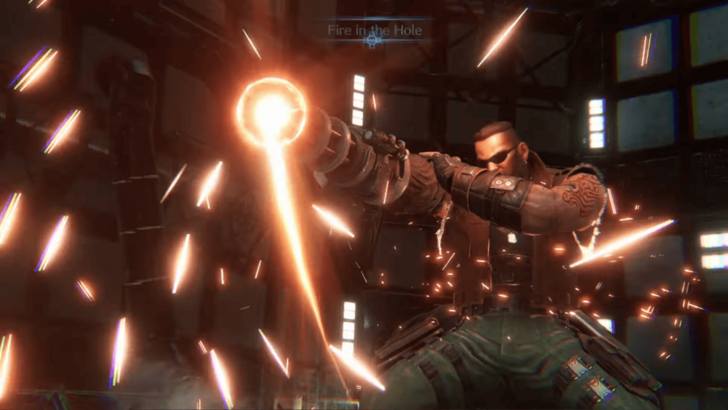 Soldier charging up an attack on his arm cannon