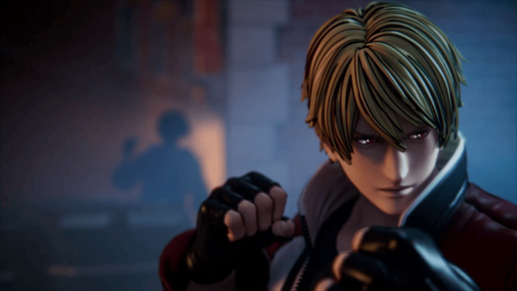 A blonde fighter with a mysterious shadow behind him