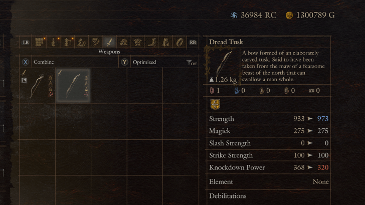 Dread Tusk Bow Stats