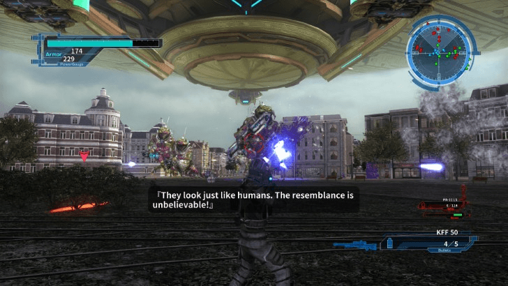 Earth Defense Force 5 - Giant froglike aliens in the distance