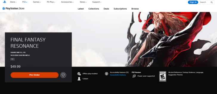 Final Fanstasy Resonance PS Store