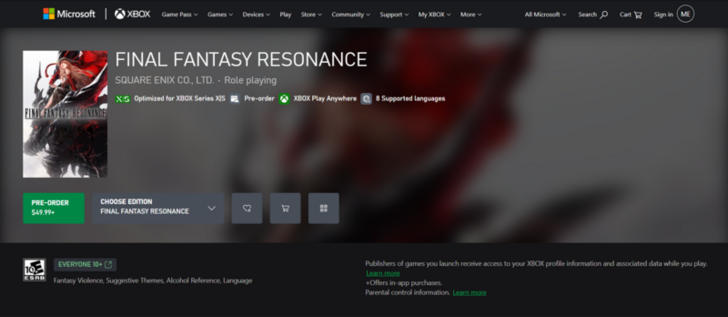 Final Fantasy Resonance Xbox Store