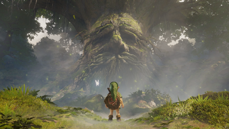 Small kid standing in front a great old tree