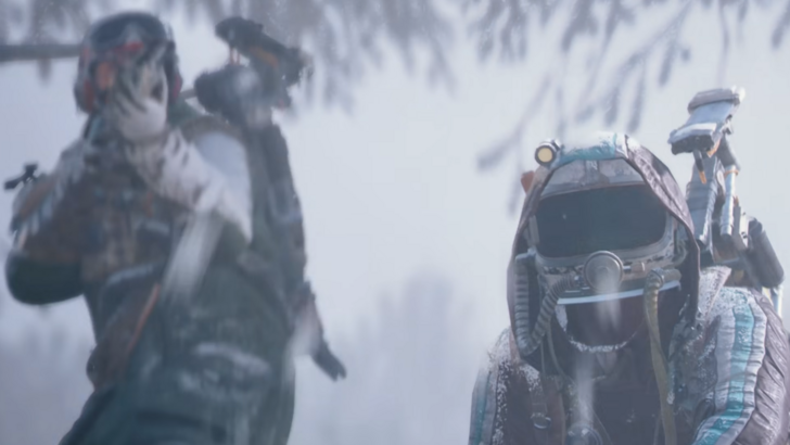Raider pointing a gun at an unaware Raider