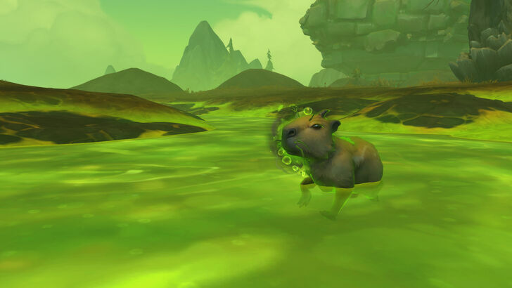 Capybara swimming in toxic waste