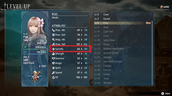 Sanctity Stat on Level Up